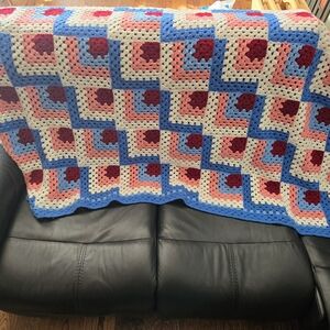 Handmade Crochet Blanket with Colorful Squares